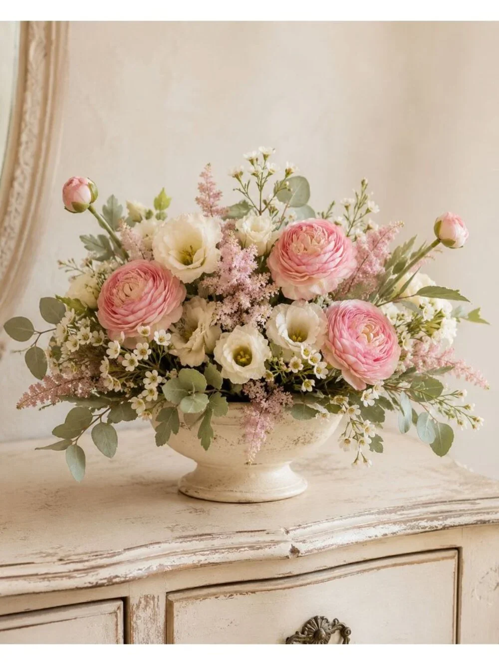 Blush Pink Artificial Ranunculus Peony Style Stems, Set of 2, 20 Inch Silk Flowe